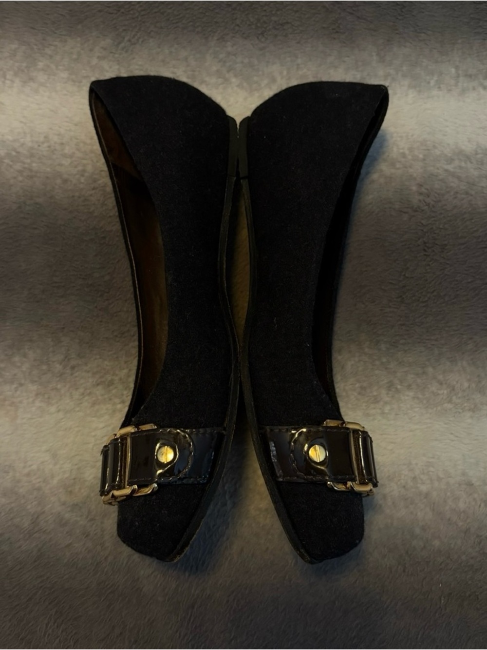 Tory Burch Martha Chain Link Ballet Flats Black Flannel Sz 9 - Picture 6 of 9